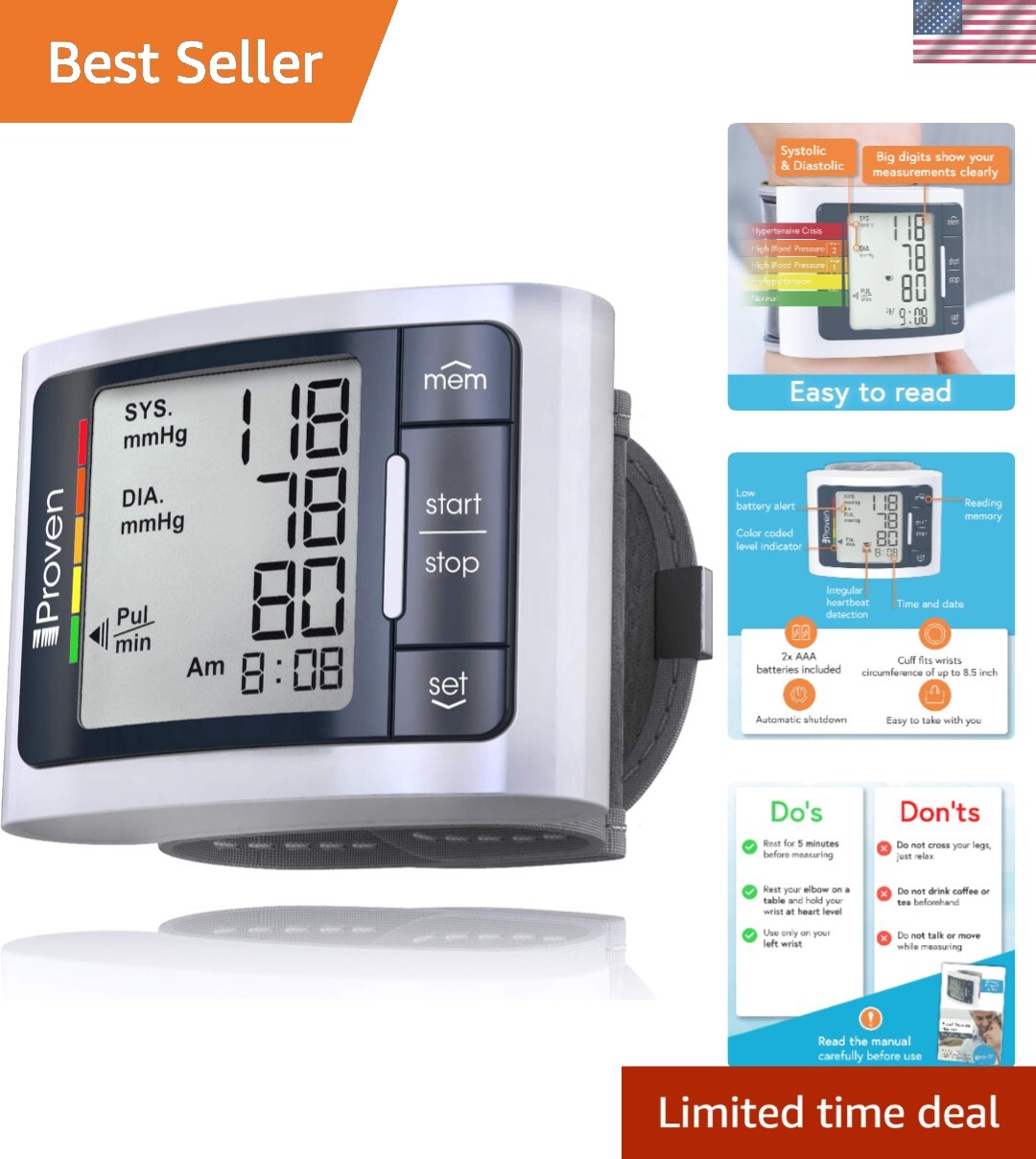 FSA HSA Eligible Blood Pressure Monitor Wrist – Accurate Readings in 30 Seconds