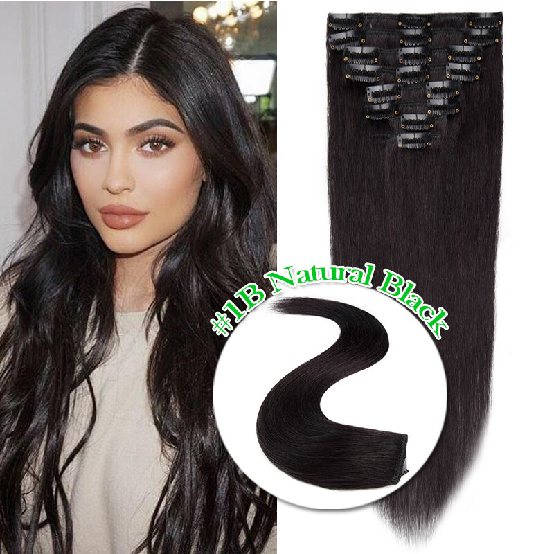 CLEARANCE Clip In Human Hair Extensions Real Remy Hair 8Pieces 18Clips Full Head