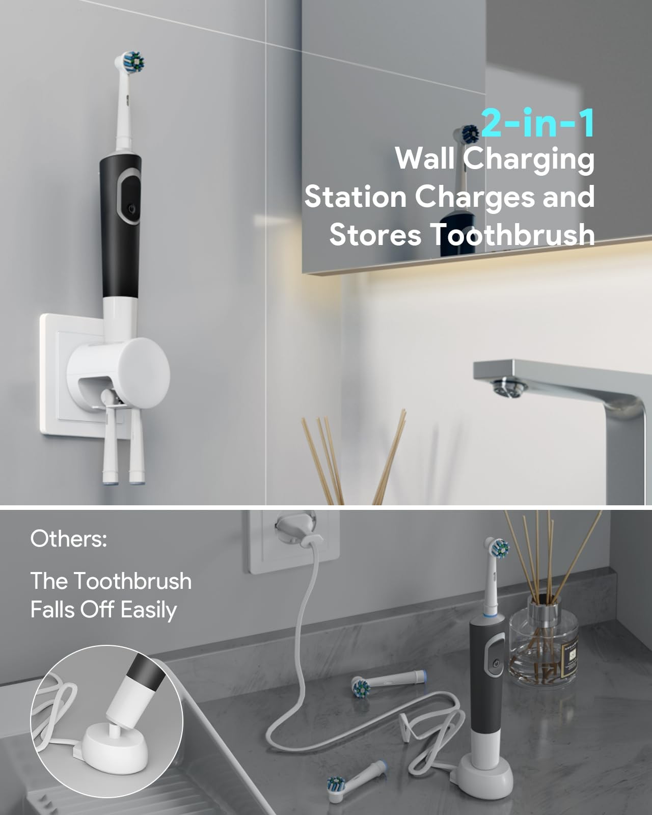 2-in-1 Wireless Wall Station Compatible with Oral-B Braun Electric Toothbrush…