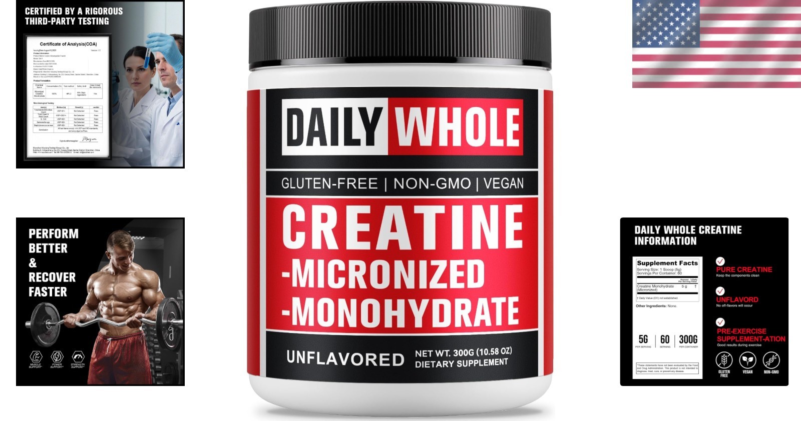 Pure Micronized Creatine Monohydrate – 5000mg Per Serving, Non-GMO & Gluten-Free