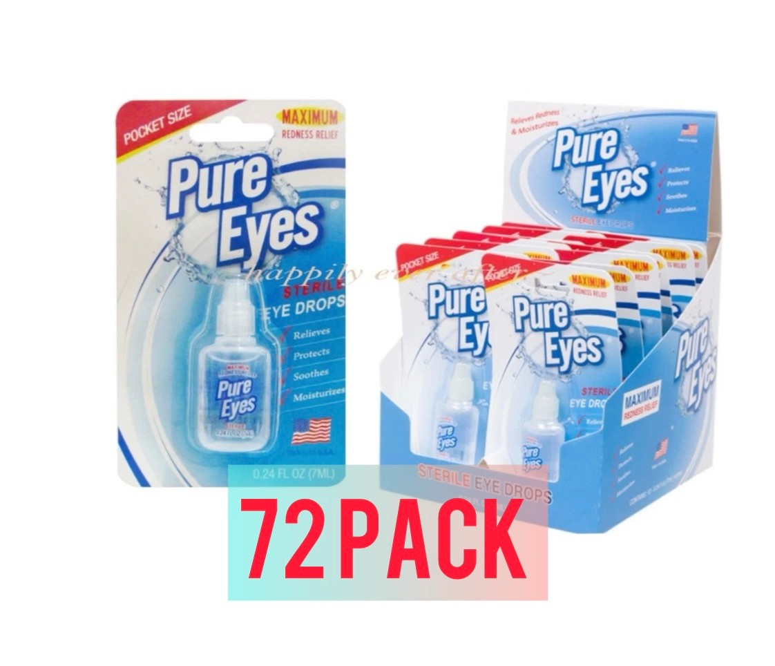 72 PACK OF PURE EYES DROPS REDNESS RELIEF 0.24 FL OZ 7ML UP TO 12 HRS,03/2028
