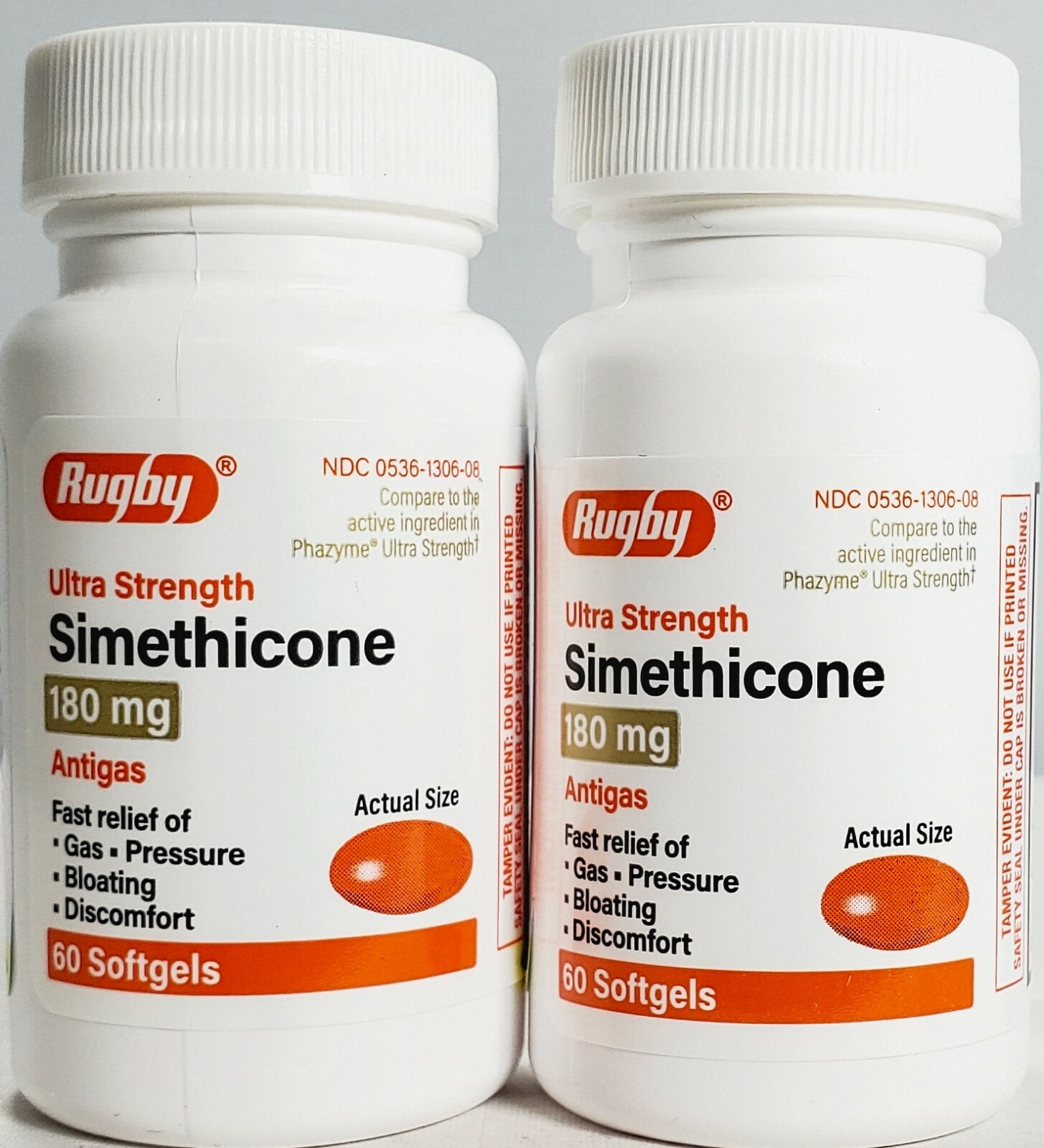 Rugby Simethicone Gas Relief 180mg 60ct -2 Pack (Compare to Phazyme) Exp 01-2025