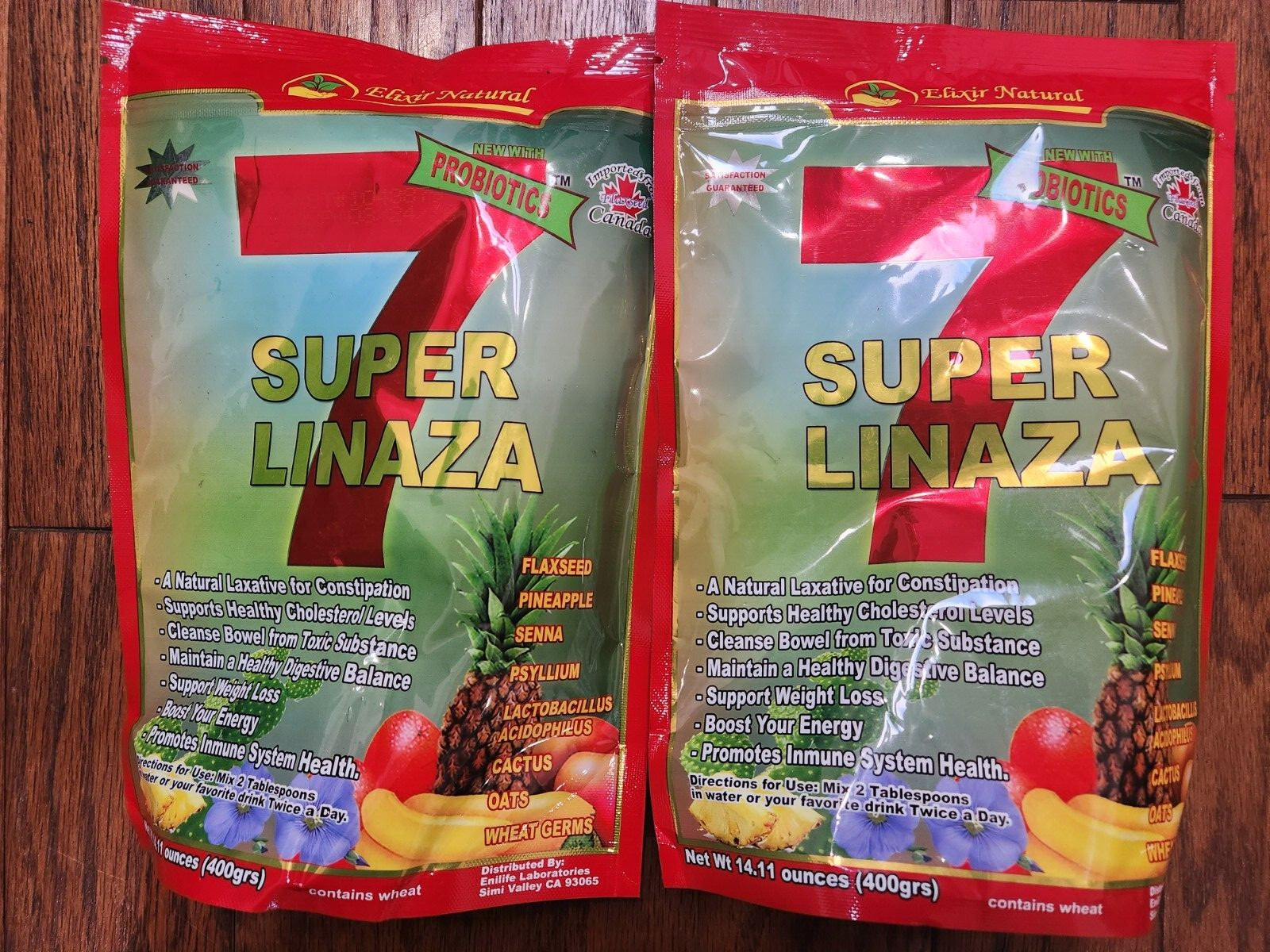 SET OF 2 SUPER LINAZA WITH PROBIOTICS 7 NET WT 14.11 OZ 06/2028 FLAXSEED ENERGY