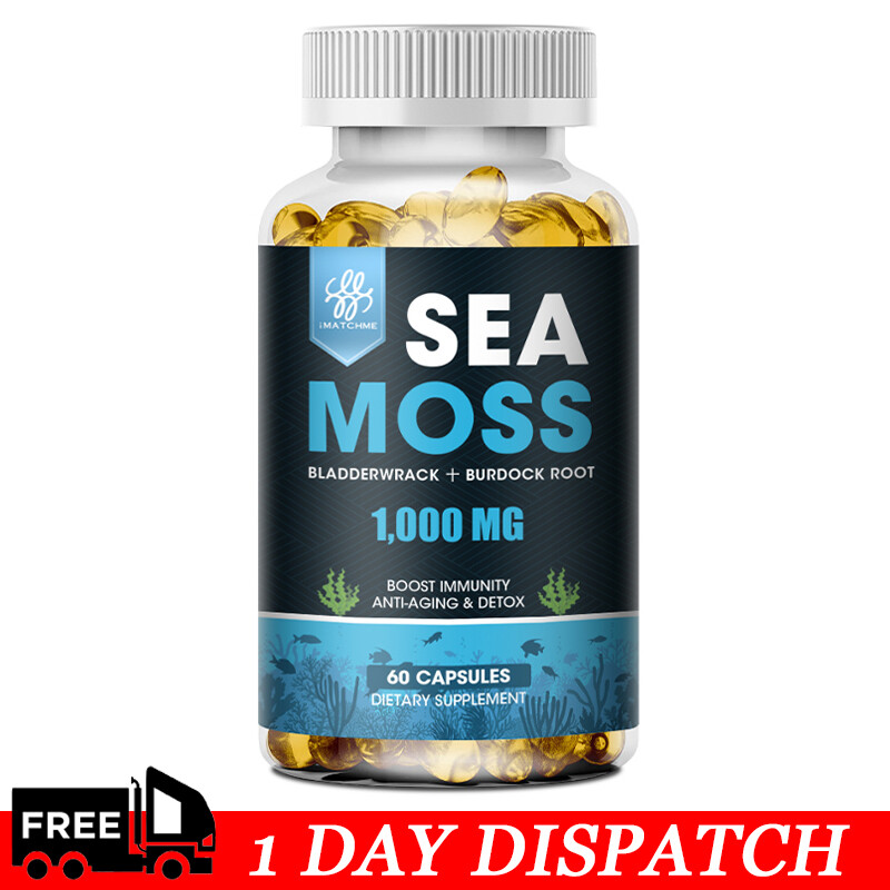 Organic Sea Moss Capsules, Irish Sea Moss bladderwrack & Burdock Root 60 Pills