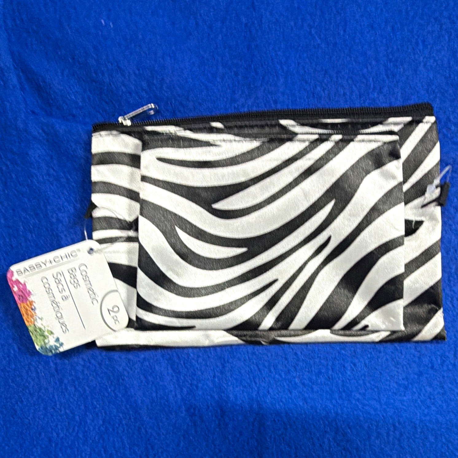 Black & White Zebra Print Makeup Bag Pouch with Zipper Closure, Zippered