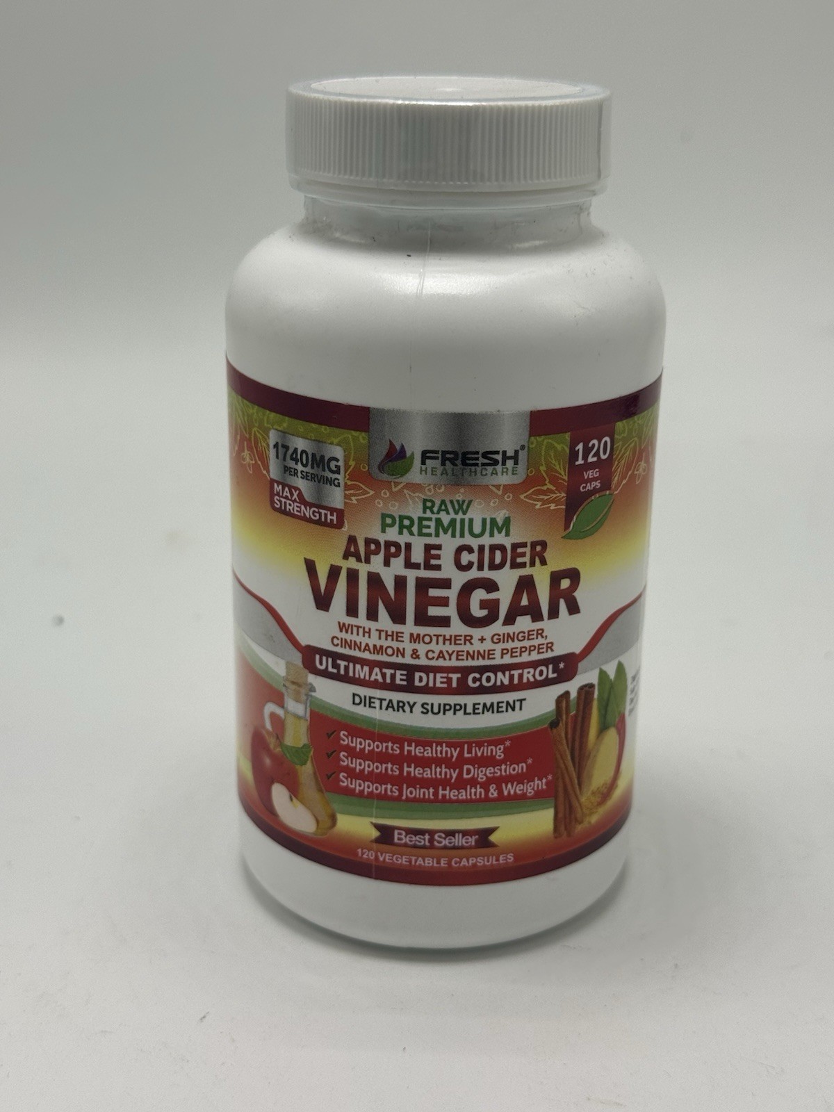 Apple Cider Vinegar Capsules Max 1740mg with Mother – 100% Natural & Raw