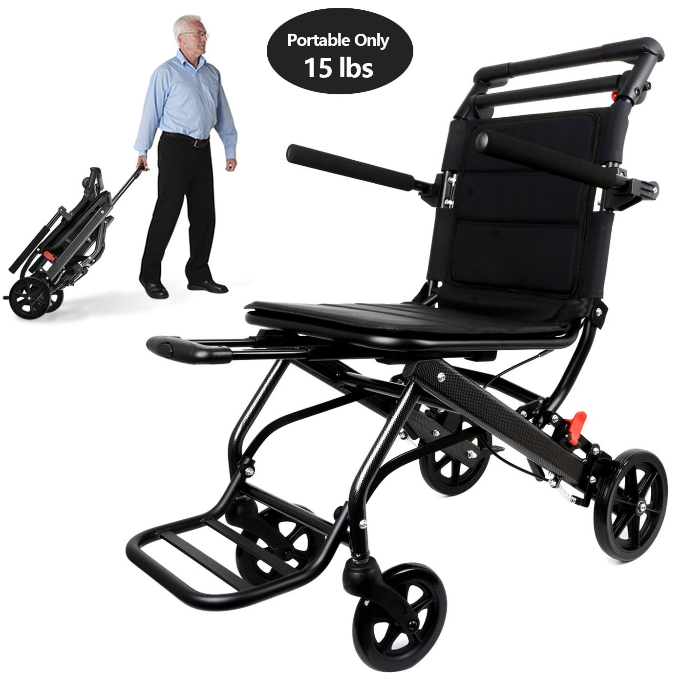 World’s Lightest (Only 15lb)Transport Wheelchair,Airplane Travel Fold Wheelchair