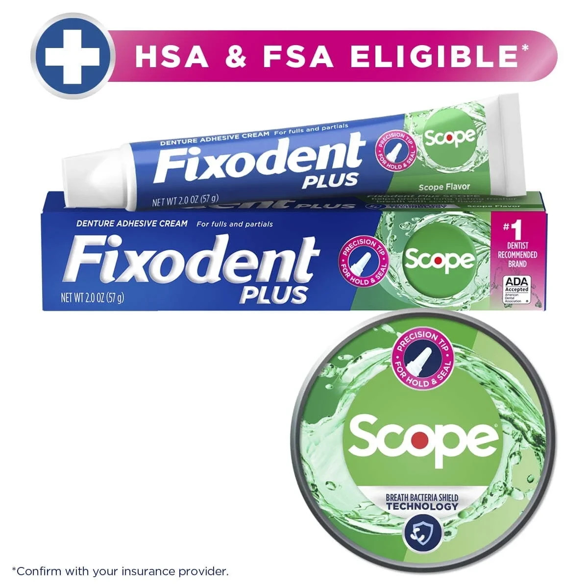 Fixodent plus Scope Secure Denture Adhesive 2.0Oz (Pack of 3)