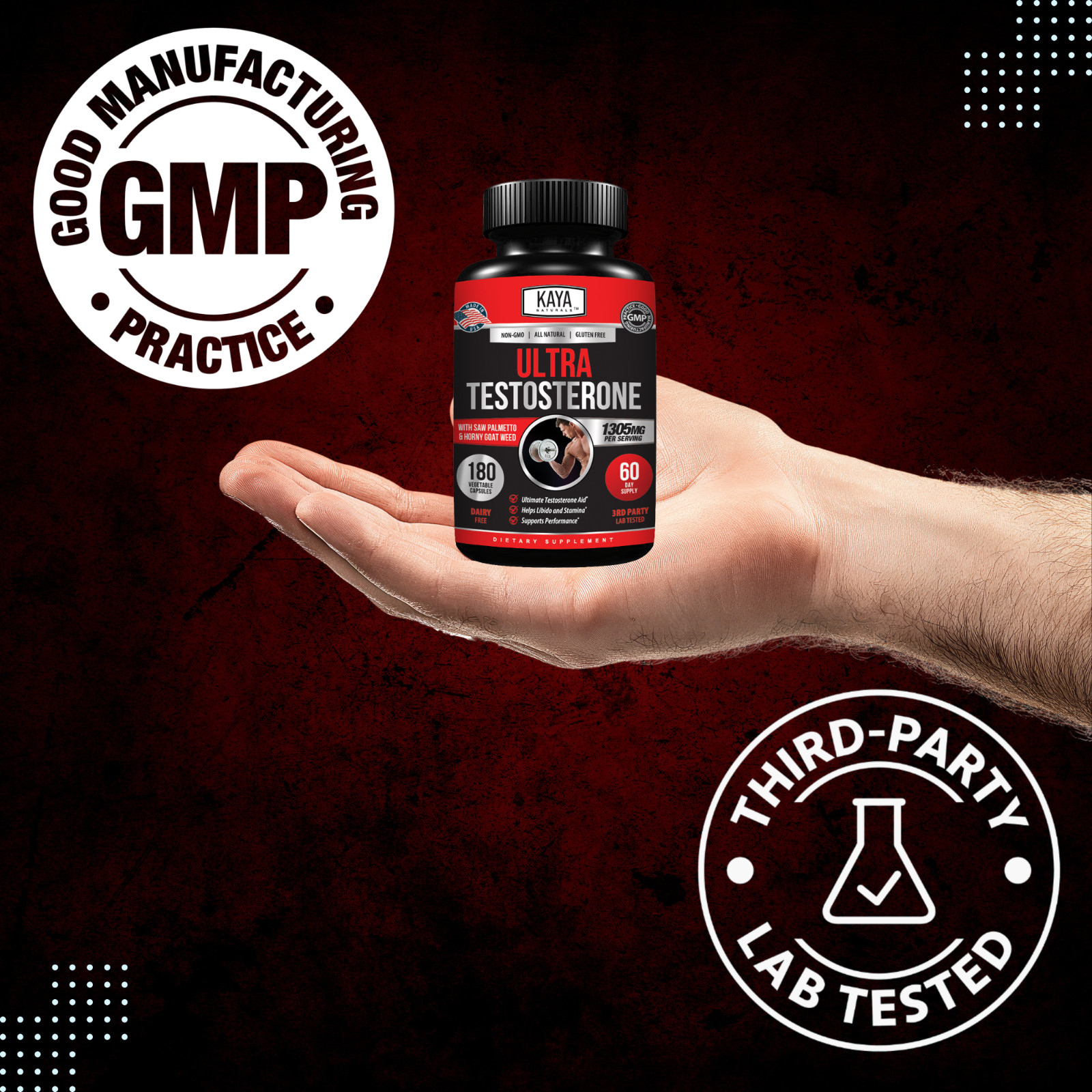 Natural Testosterone Booster 180ct Increase Male Energy Improve Muscle Strength