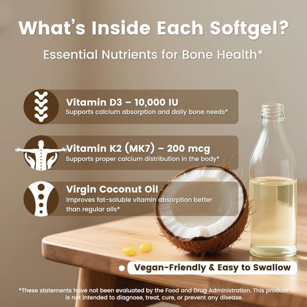 VEV Vitamin D3 K2 10000 IU, 300 Coconut Oil Softgels, 2-in-1 D & K Supplement