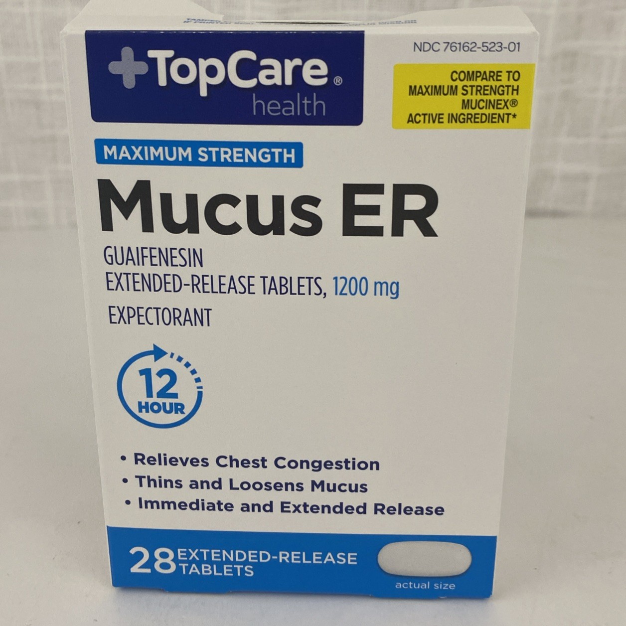 TopCare Mucus ER Guaifenesin 1200mg 17ct Mucus Relief Compare to Mucinex ER Open