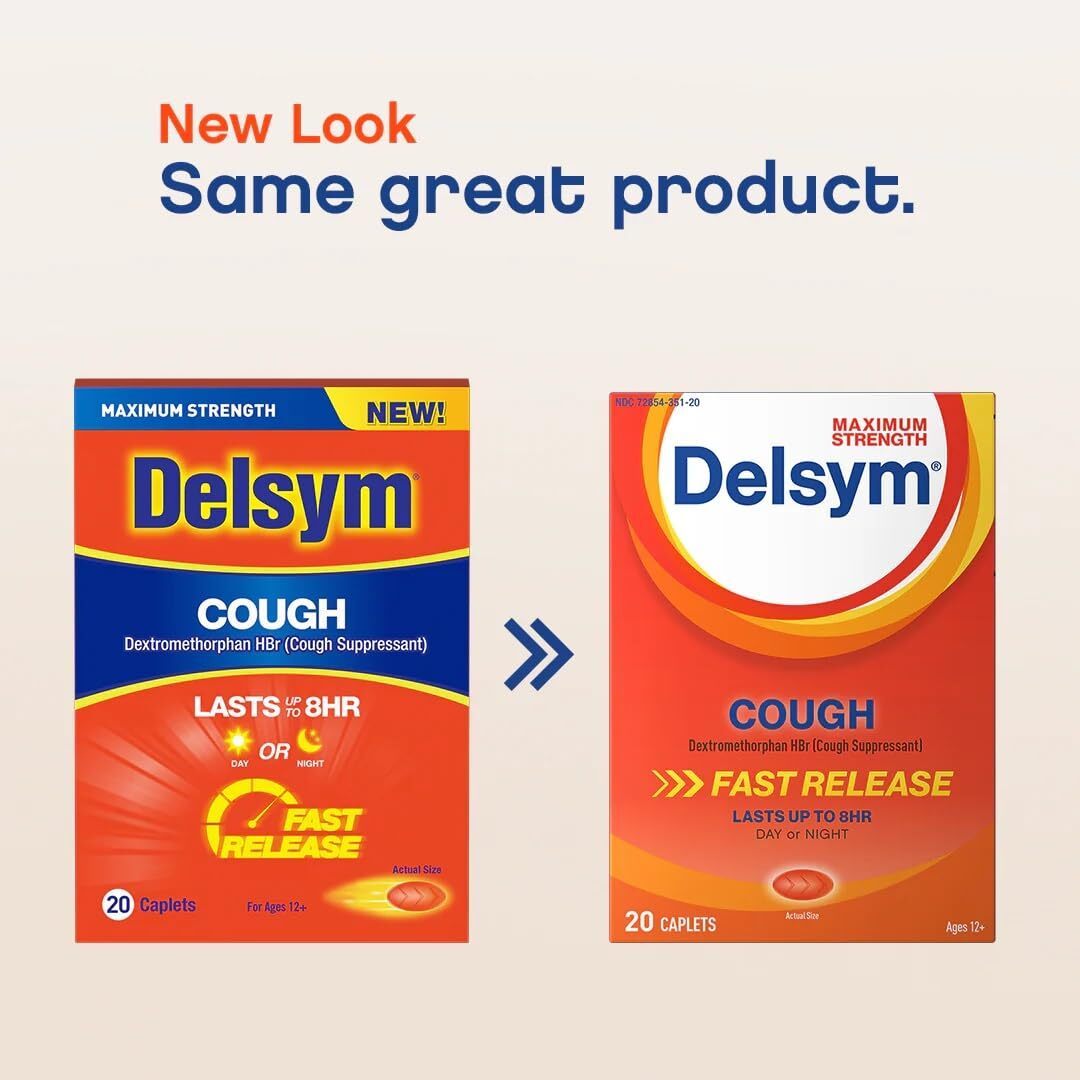 Maximum Strength Delsym Cough Suppressant Fast Release Caplets Lasts up to 8 …