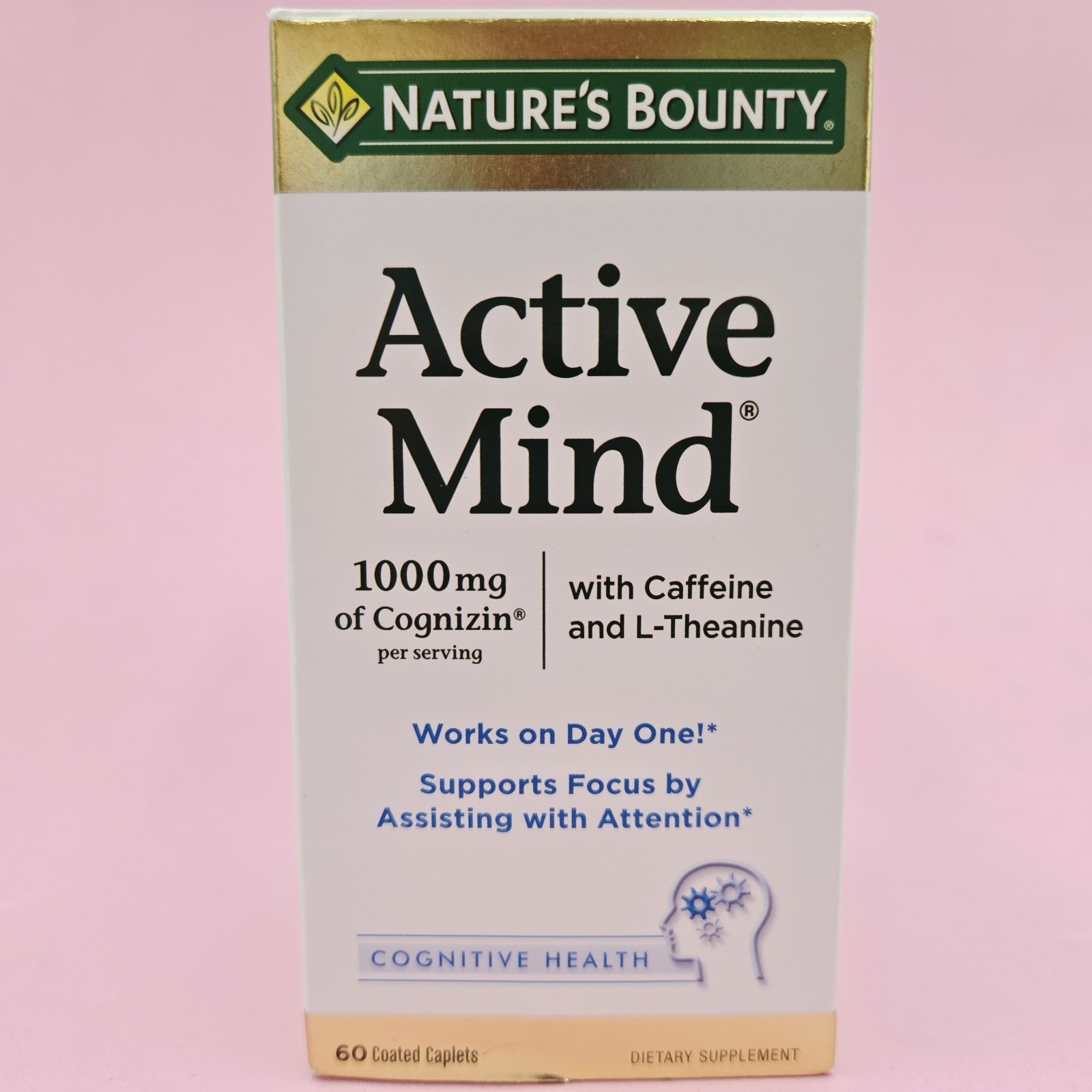 Nature’s Bounty Active Mind 1000mg Cognizin, L-Theanine & Caffeine Caplets 60ct