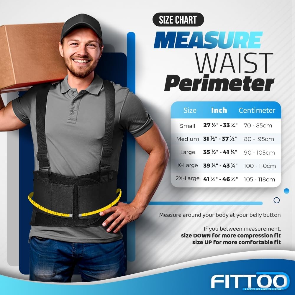 Back Brace with Removable Suspenders & Lumbar Pad for Pain Relief, Heavy Lifting