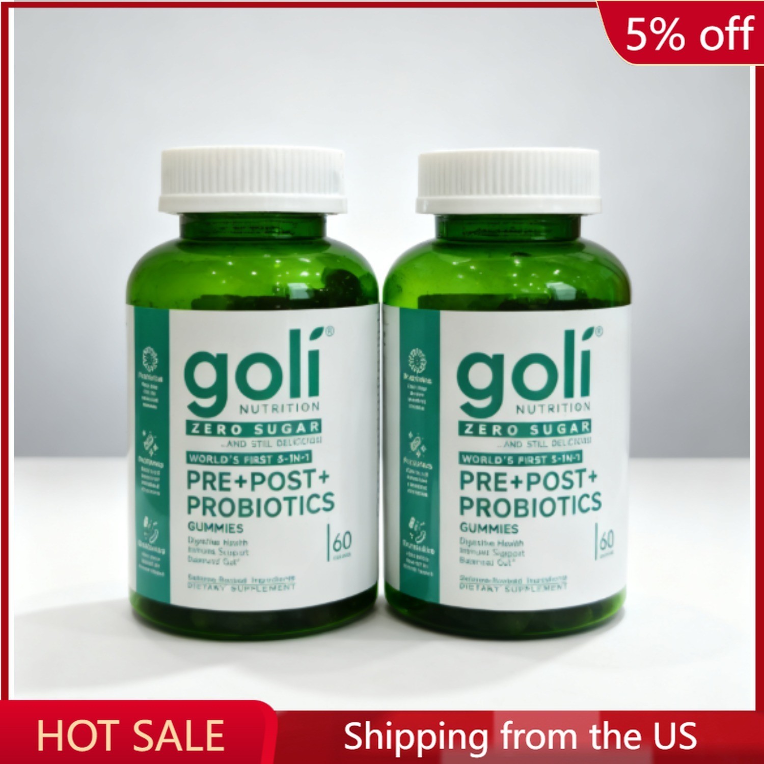 2 BOTTLES—NEW Goli Zero Sugar 3-in-1 PRE+POST+PROBINTICS Gummies – 60Count