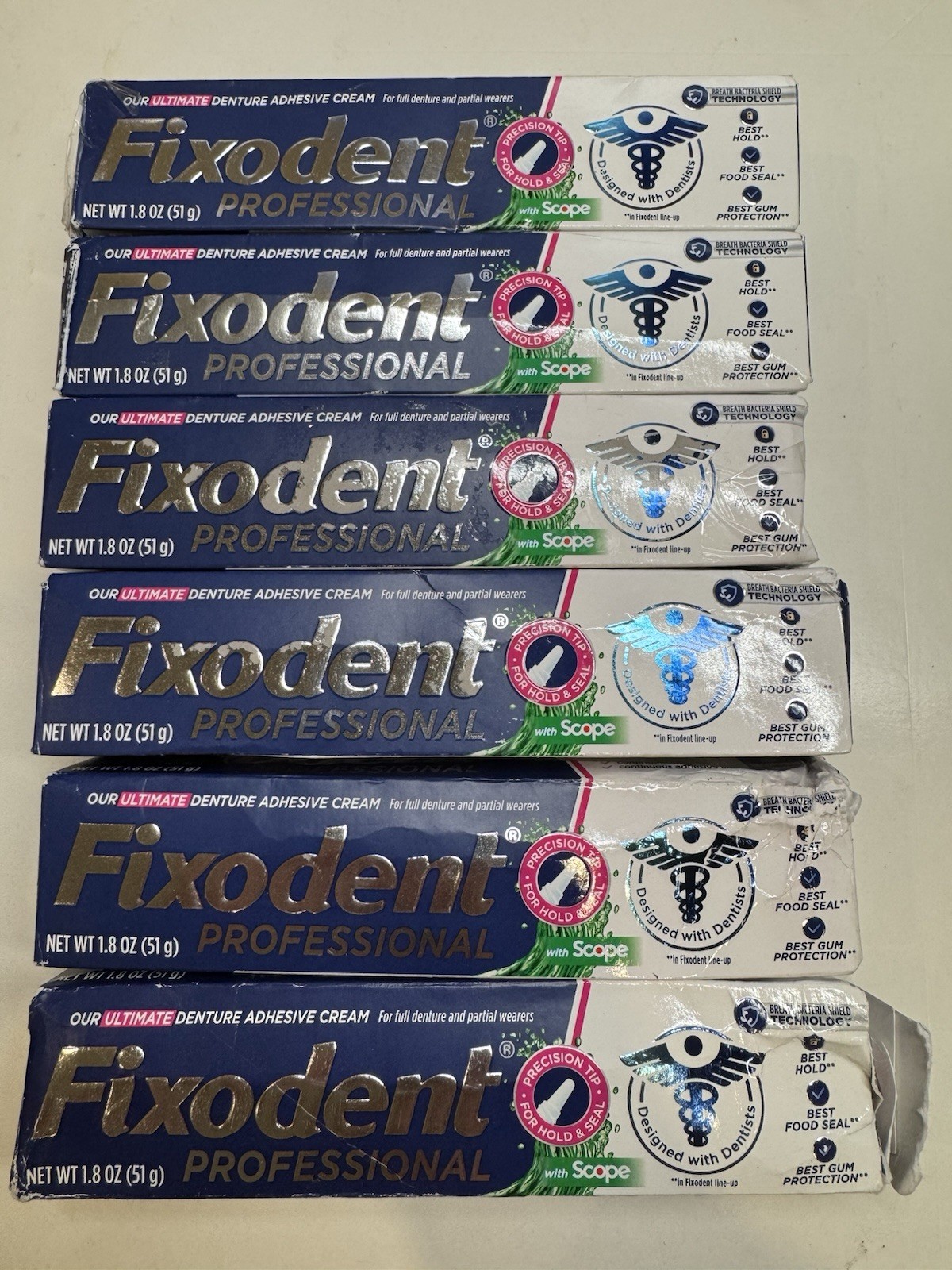 (Pack of 6) Fixodent Professional Adhesive Cream wit Scope Hold & Seal 1.8oz NIB