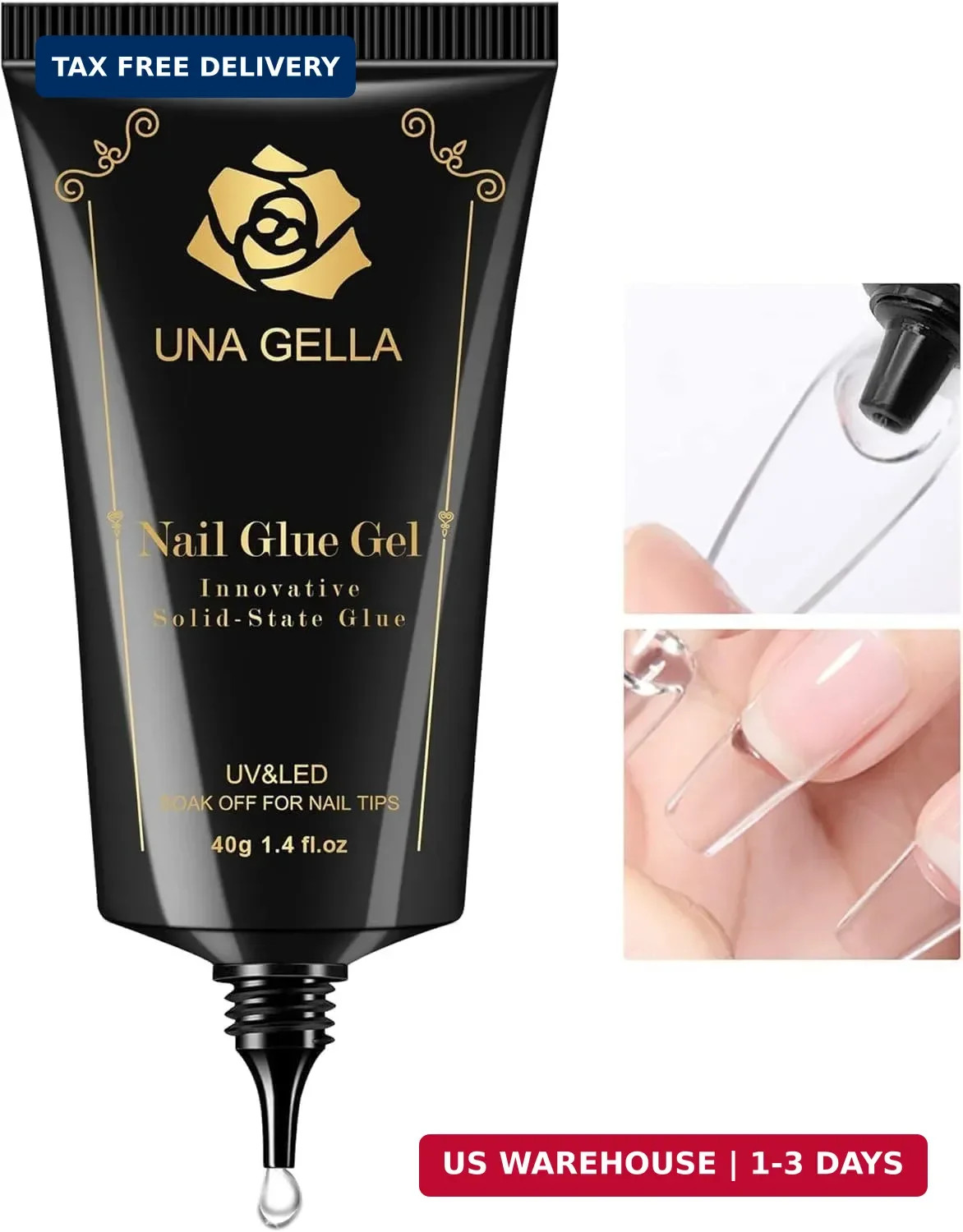UNA GELLA Gel Nail Glue, Solid Nails Gl ue Gel 40g Lamp Curing Needed Soak Off G