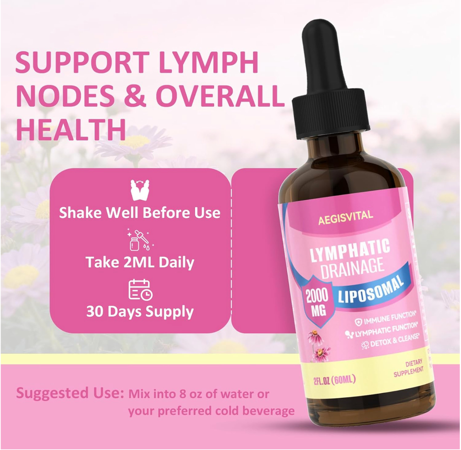 Liposomal Lymphatic Drainage Drops Echinacea Turmeric Immune Support 2oz