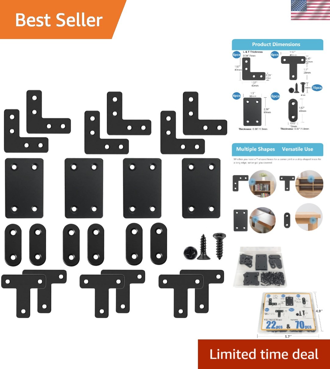 Easy Install 22-Piece Stainless Steel Bracket Set – T/L/Square/Strip Designs