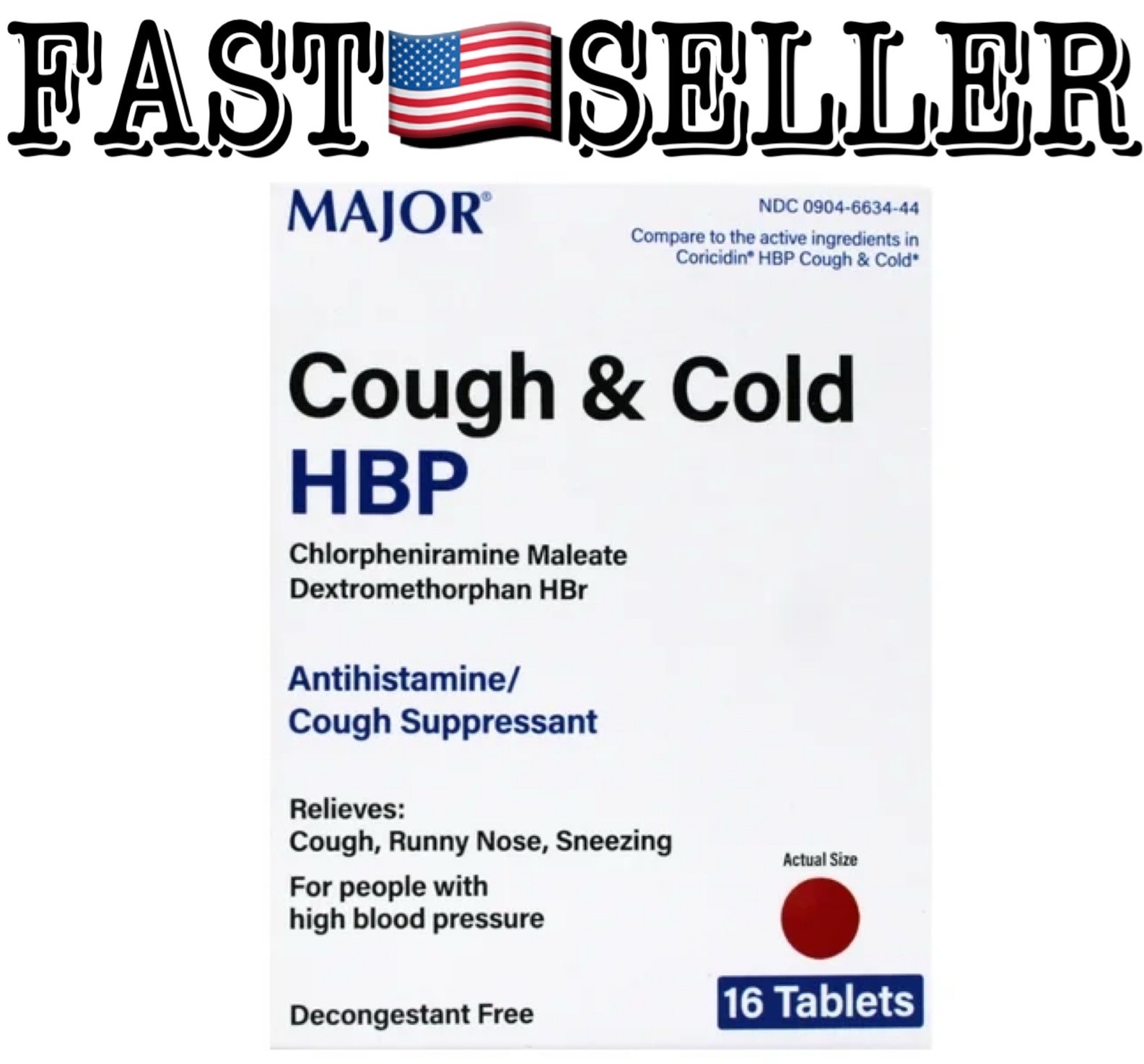Major Cough & Cold HBP Tablets Antihistamine High Blood Pressure (16 Tablets)