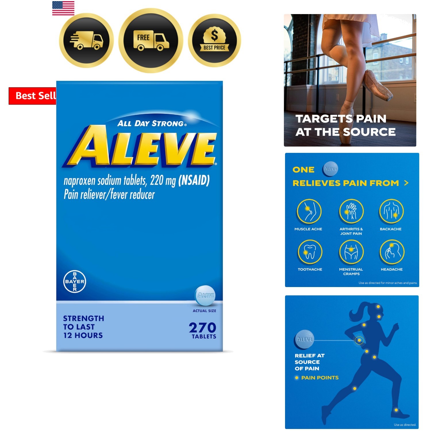 Pain Reliever & Fever Reducer Tablets, Naproxen Sodium, Headache, Back and Bo…