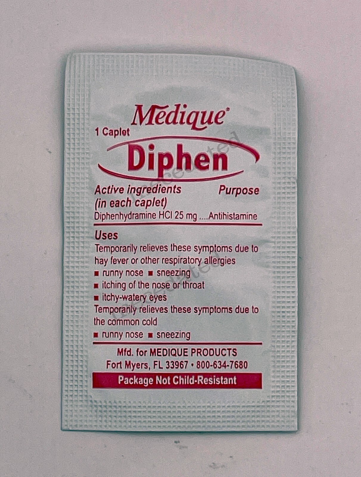 10 DIPHEN ANTIHISTAMINE CAPLETS PACKETS 25 MG FIRST AID SURVIVAL EMERGENCY KIT