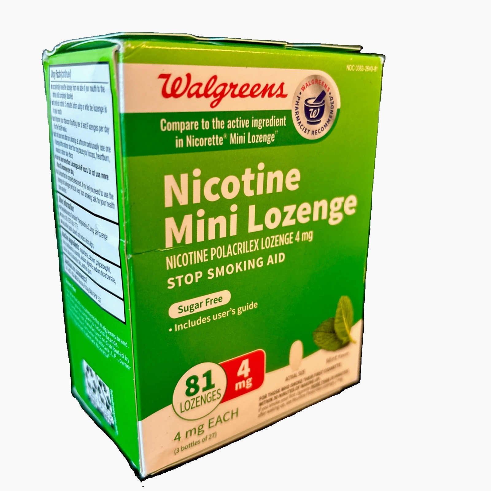 Walgreens Sugar-Free Nicotine Mini Lozenges 4mg Mint 81 Count New/Sealed 02/2029
