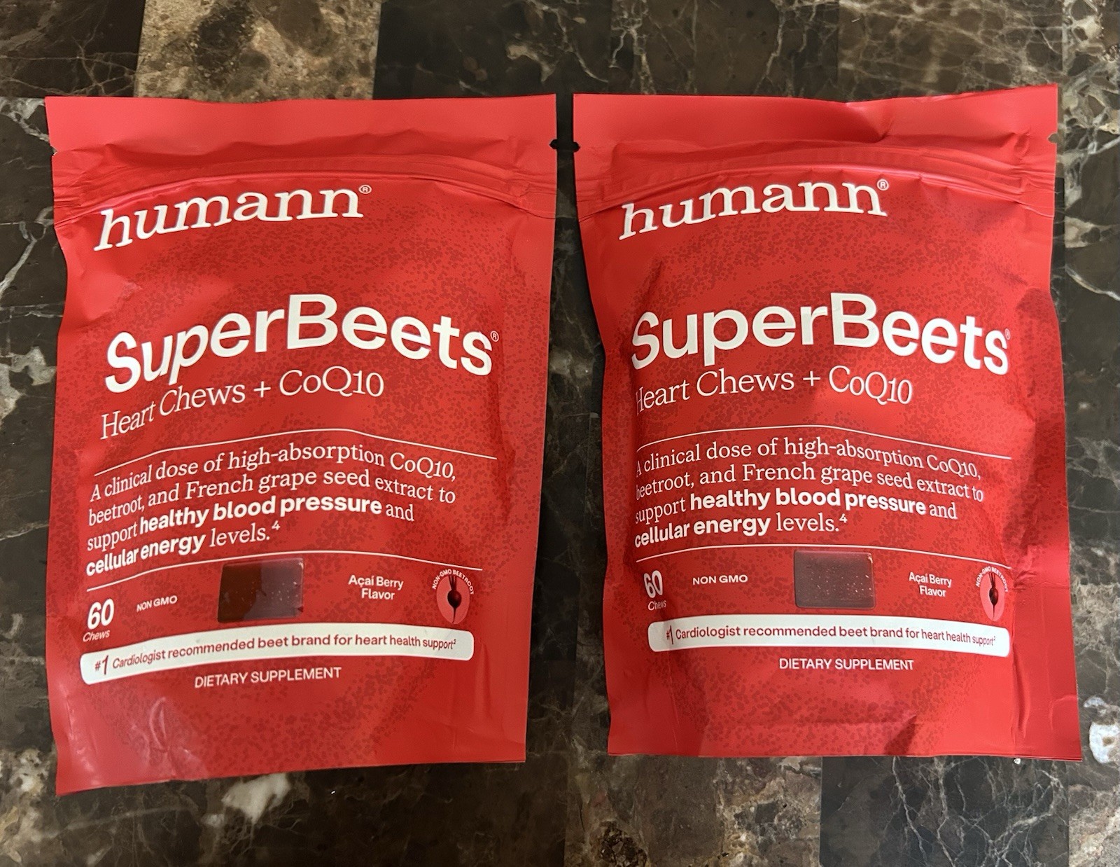(2 Bag)HumanN SuperBeets Heart Chews Advanced – 3-in-1 W CoQ10, Grape Seed 120.