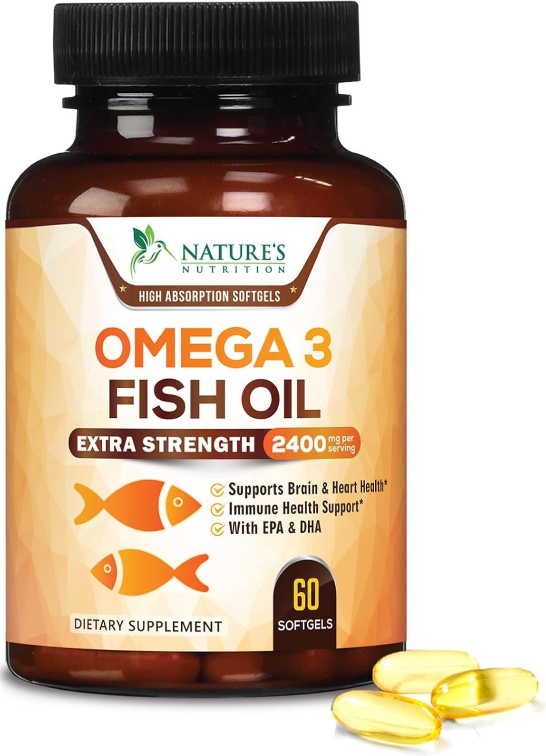 Omega 3 Fish Oil Capsules 3x Strength 2400mg EPA & DHA, Highest Potency