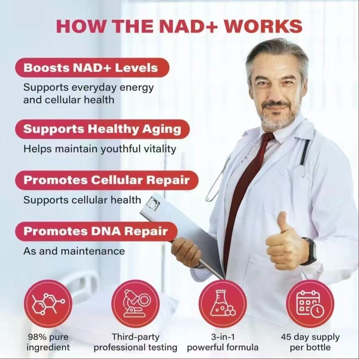 ZOOONE 1000mg NAD+ Berry Flavor Drink Mix for Skin Aging Support, Energy