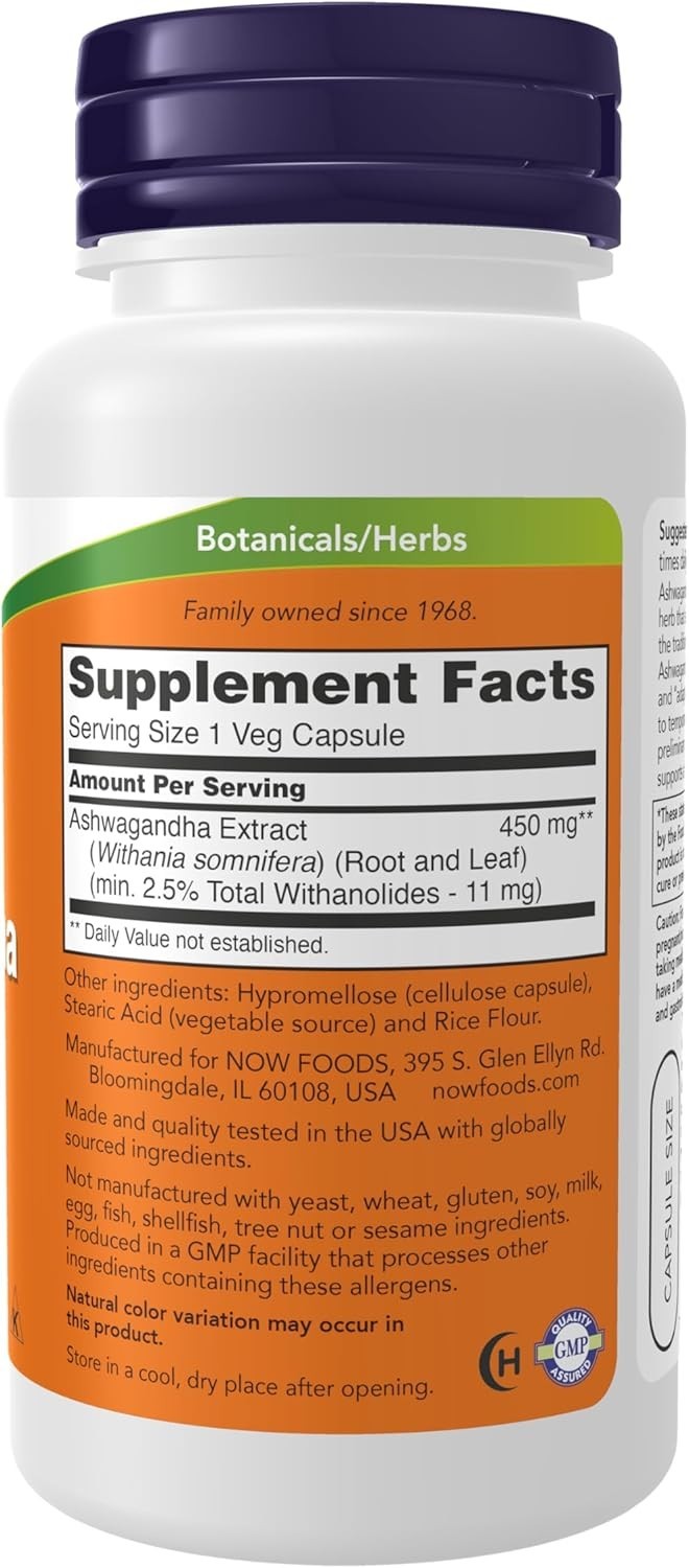 NOW Supplements, Ashwagandha (Withania somnifera) 450 mg (Standardized Extract)