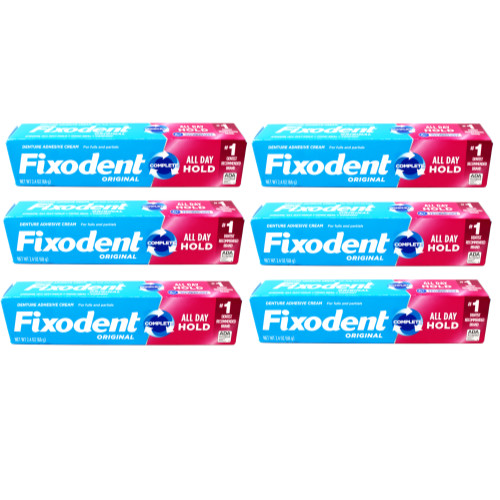 6 Pack Fixodent Original Denture Adhesive Cream 2.4Oz Each