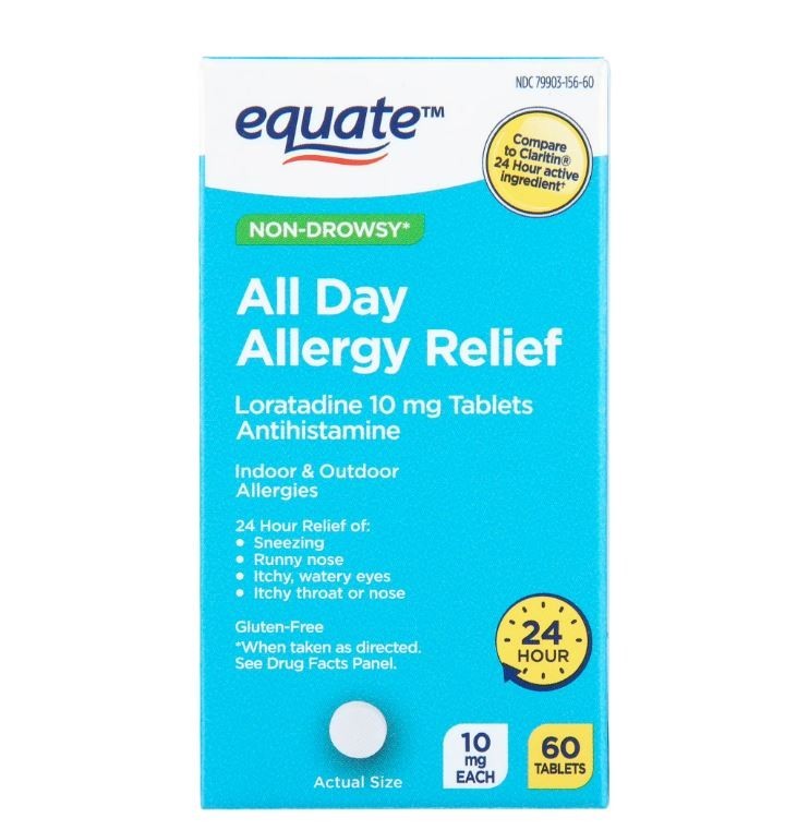 Equate Non Drowsy All Day Allergy Relief Loratadine 10 mg Tablets 60 Count