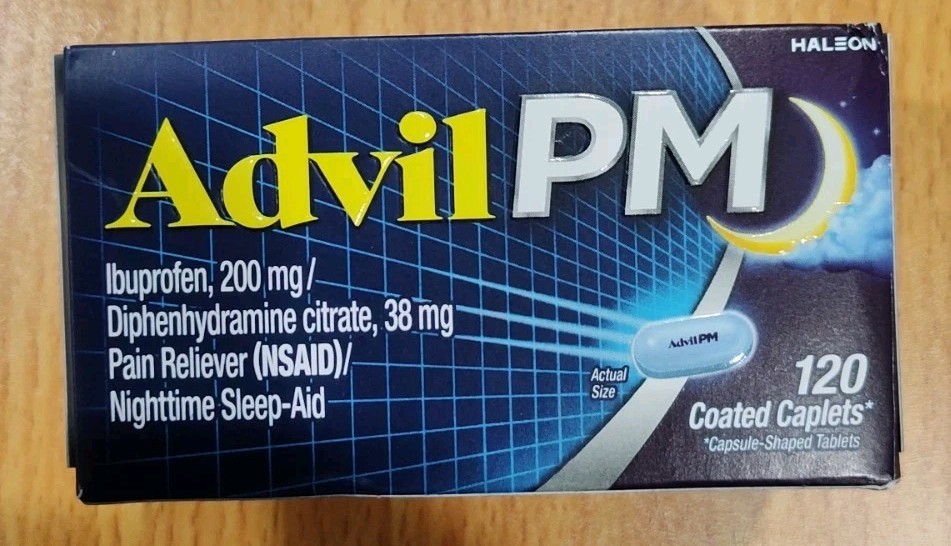 Advil PM Pain Reliever & Nighttime Sleep Aid, Pain Medicine 120Ct EXP 5/28