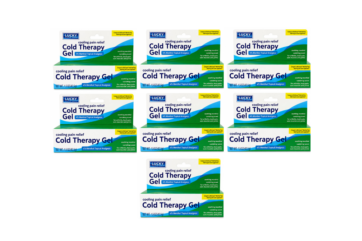 Lucky Super Soft Cold Therapy Gel 7 Pack 4% Menthol Pain Relief 1.5 oz Each