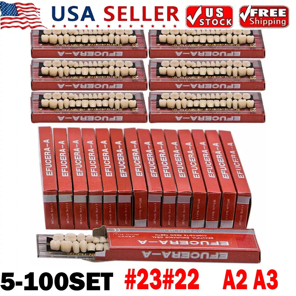 Dental Acrylic Resin Denture Shade A2A3 Upper Lower Full Set False Teeth US