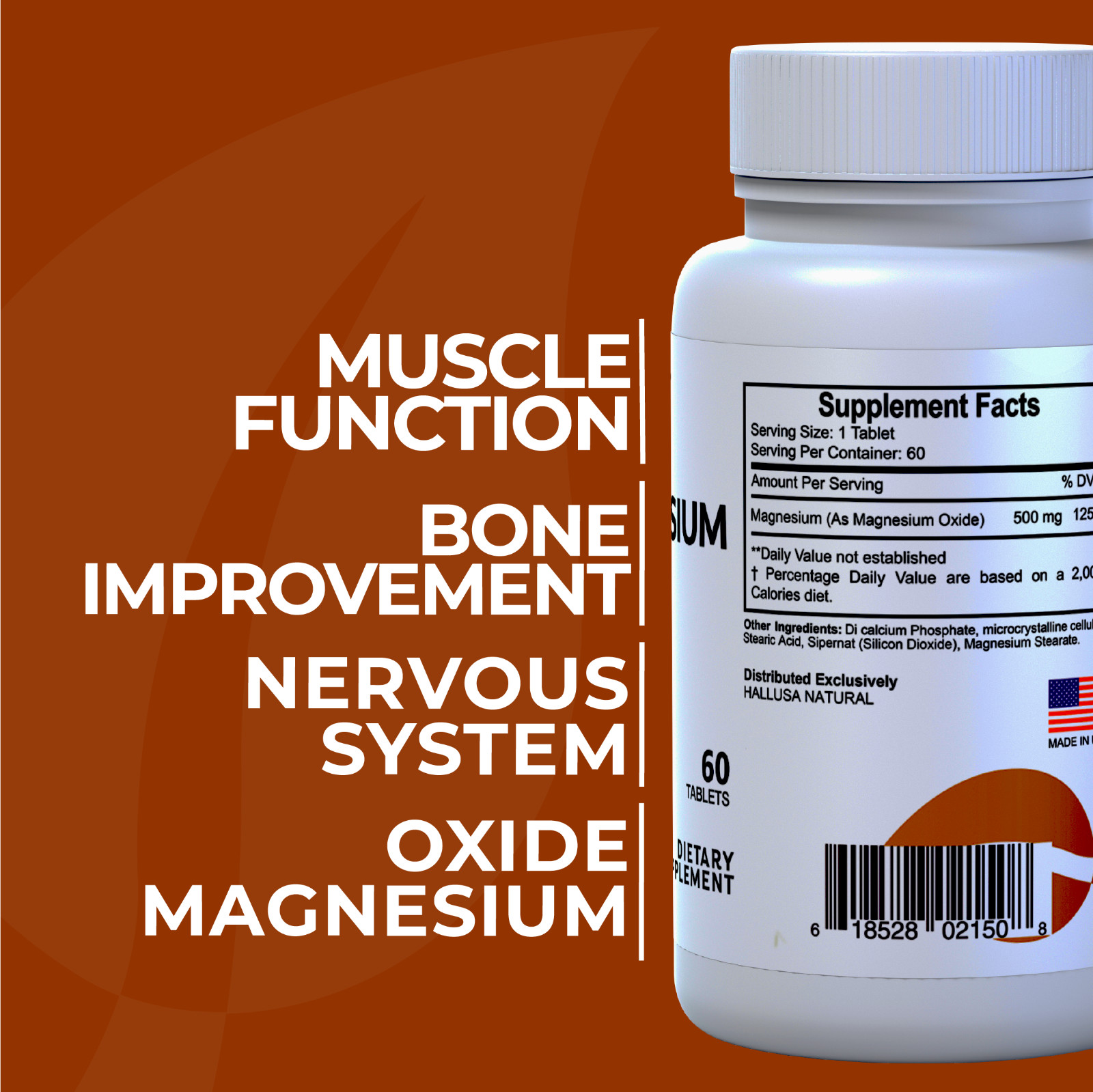 MAGNESIUM – Muscular & Nervous System Support – Bone Wellness – 60 Tab