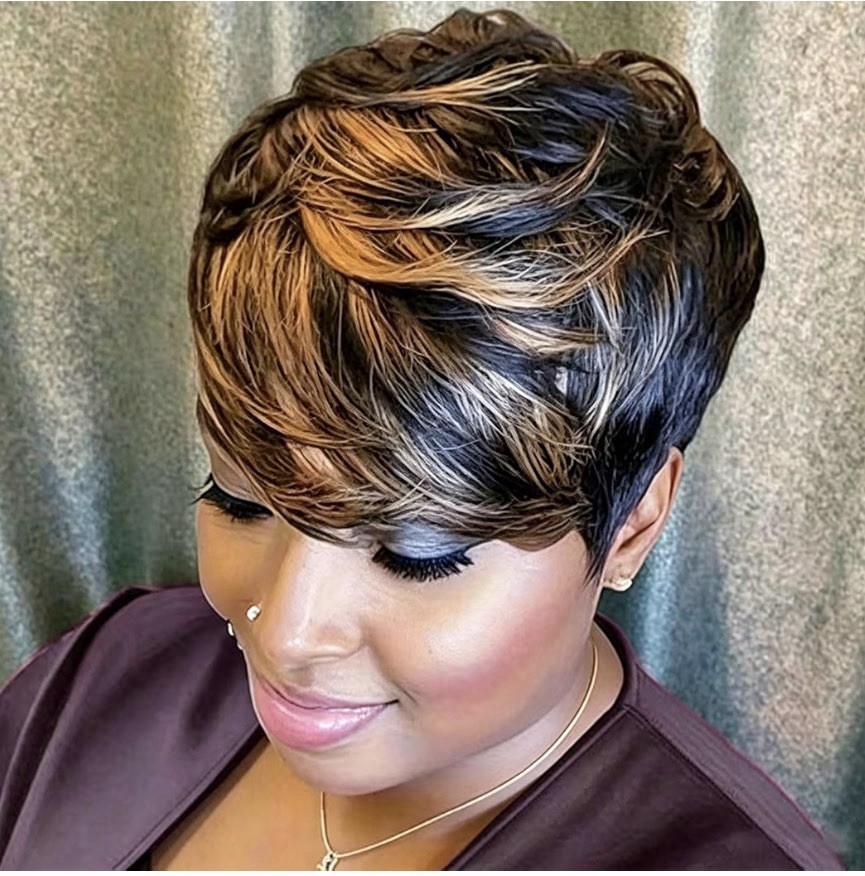 Pixie Cut Synthetic Wig, Non-Lace Breathable Cap, Dark Brown/Honey, One Size