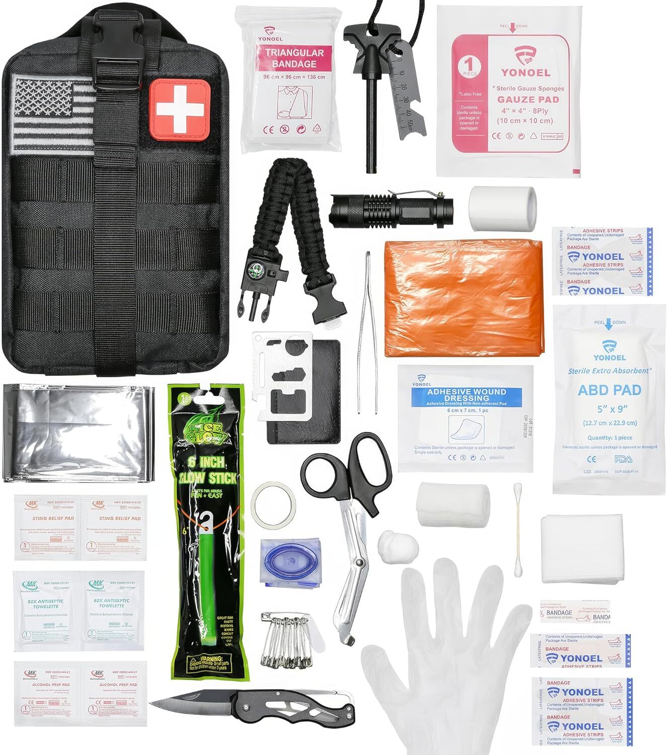 Black Emergency First Aid Kit-250 Piece Outdoor Gear for Survival Bug Out Bag