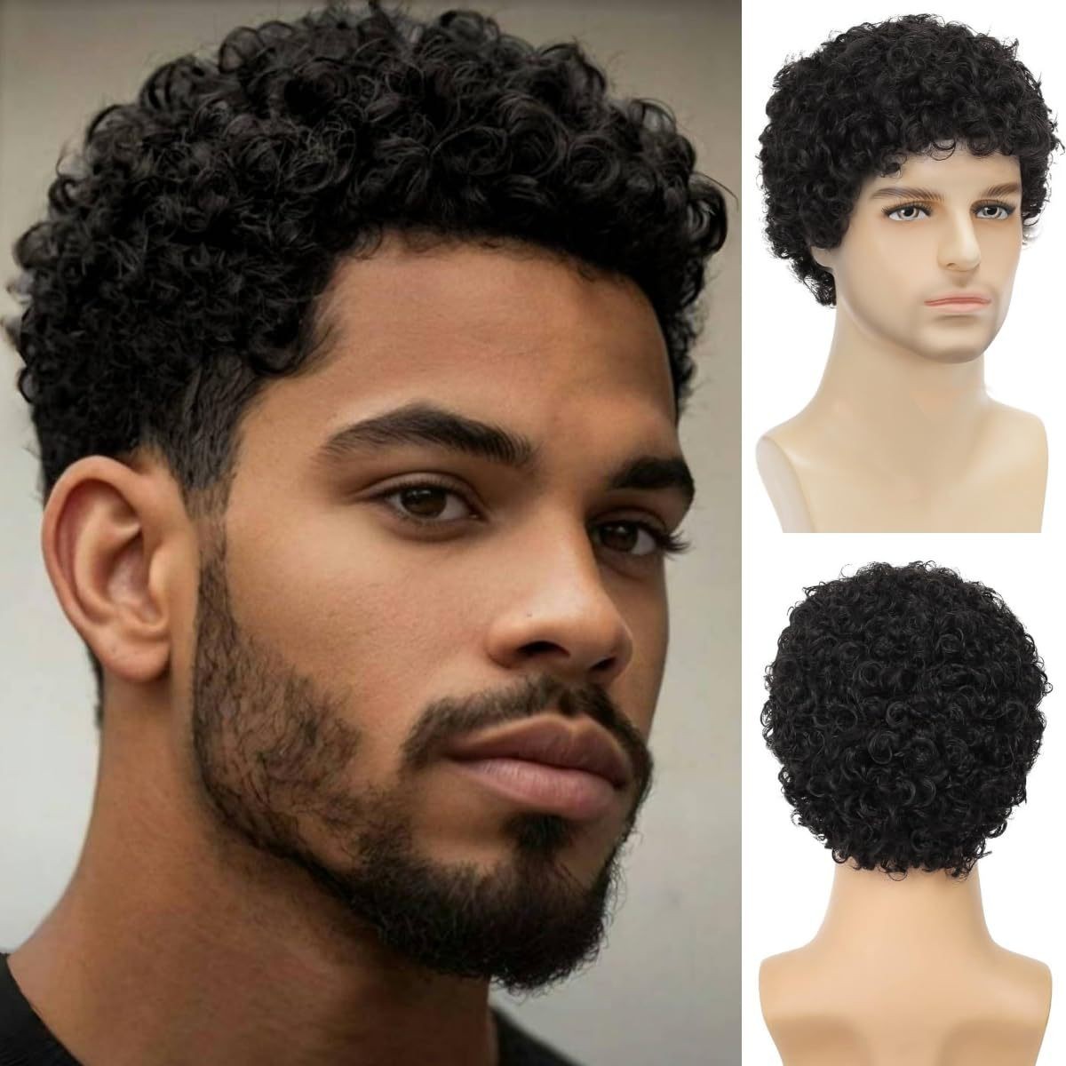 Short Afro Curly Black Wig for Men Synthetic Halloween Cosplay Costume Hair Wigs