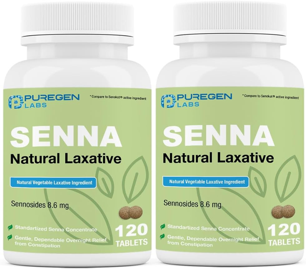 Puregen Senna Natural Vegetable Laxative 120 Tablets Constipation Relief 2 Pack