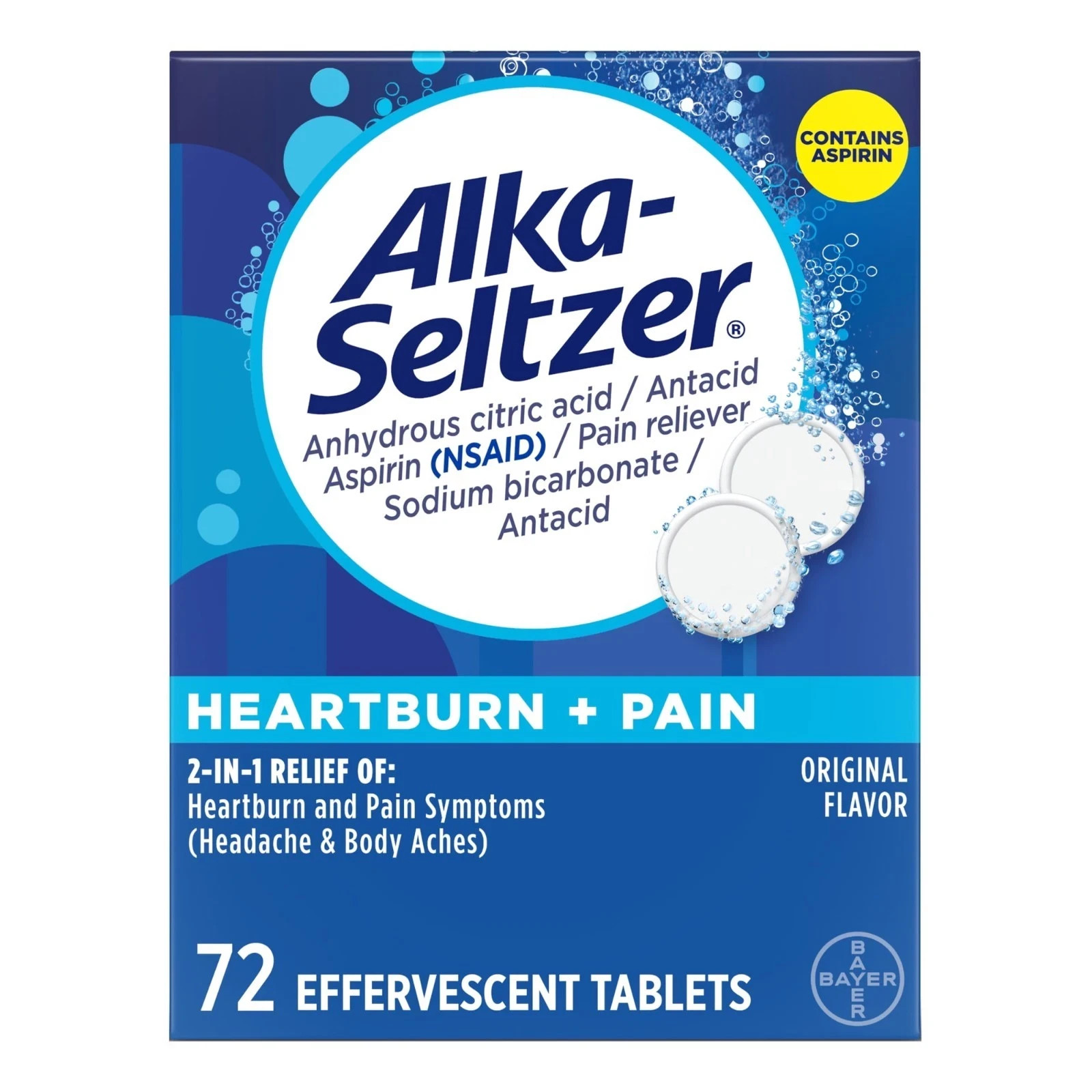 Alka-Seltzer Effervescent Extra Strength Heartburn Medicine Tablets, 72 Count