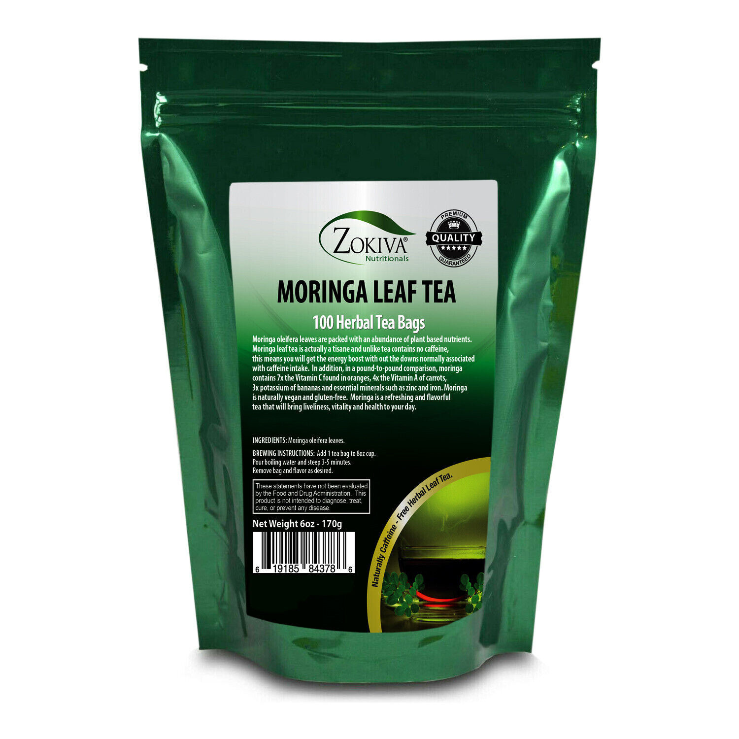 Moringa Tea Bags Mega Pack (100) Organic All-Natural – Caffeine-Free Herbal Tea
