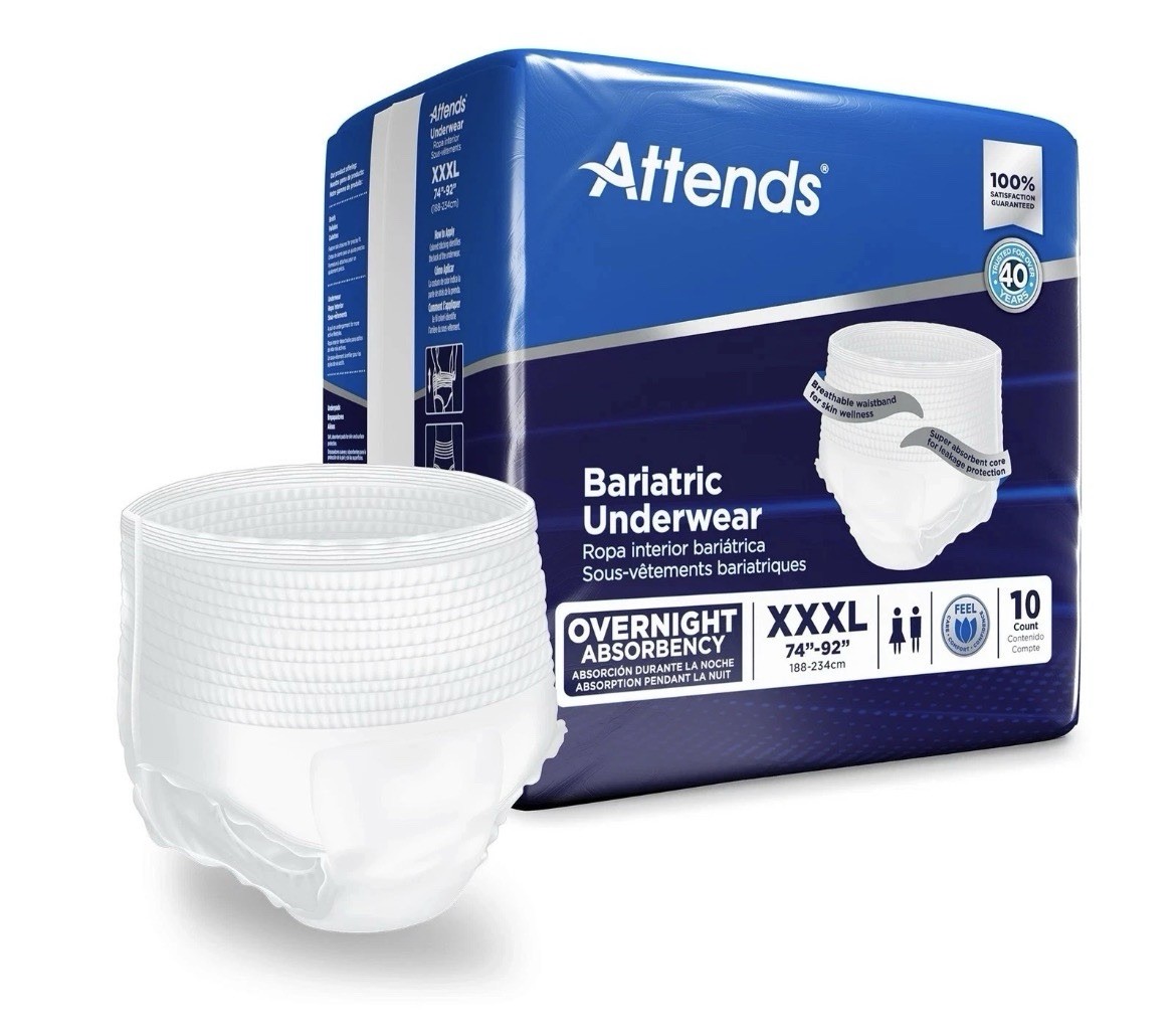 Attends Disposable Underwear 3X-Large Severe XXXL 10 Ct Bariatric Diapers