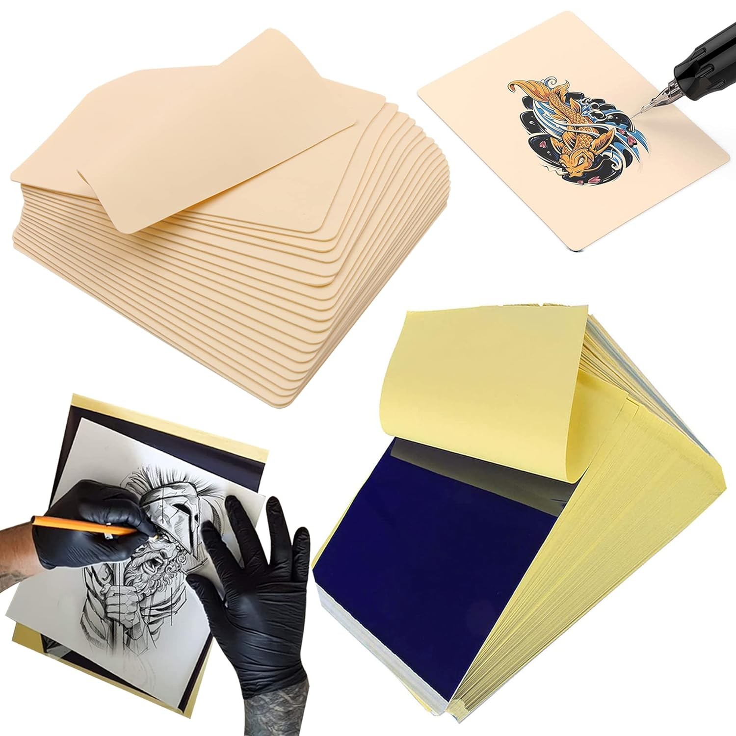 20pc Combo Kit 15PCS Tattoo Transfer Trace Paper & 5 Tattoo Practice Fake Skin