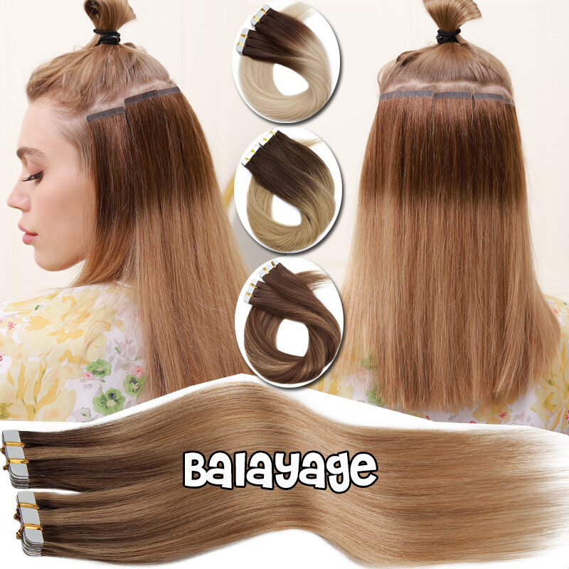 Wavy Tape In 100% Real Human Hair Extensions Curly Body Wave Wavy Skin Weft 150g
