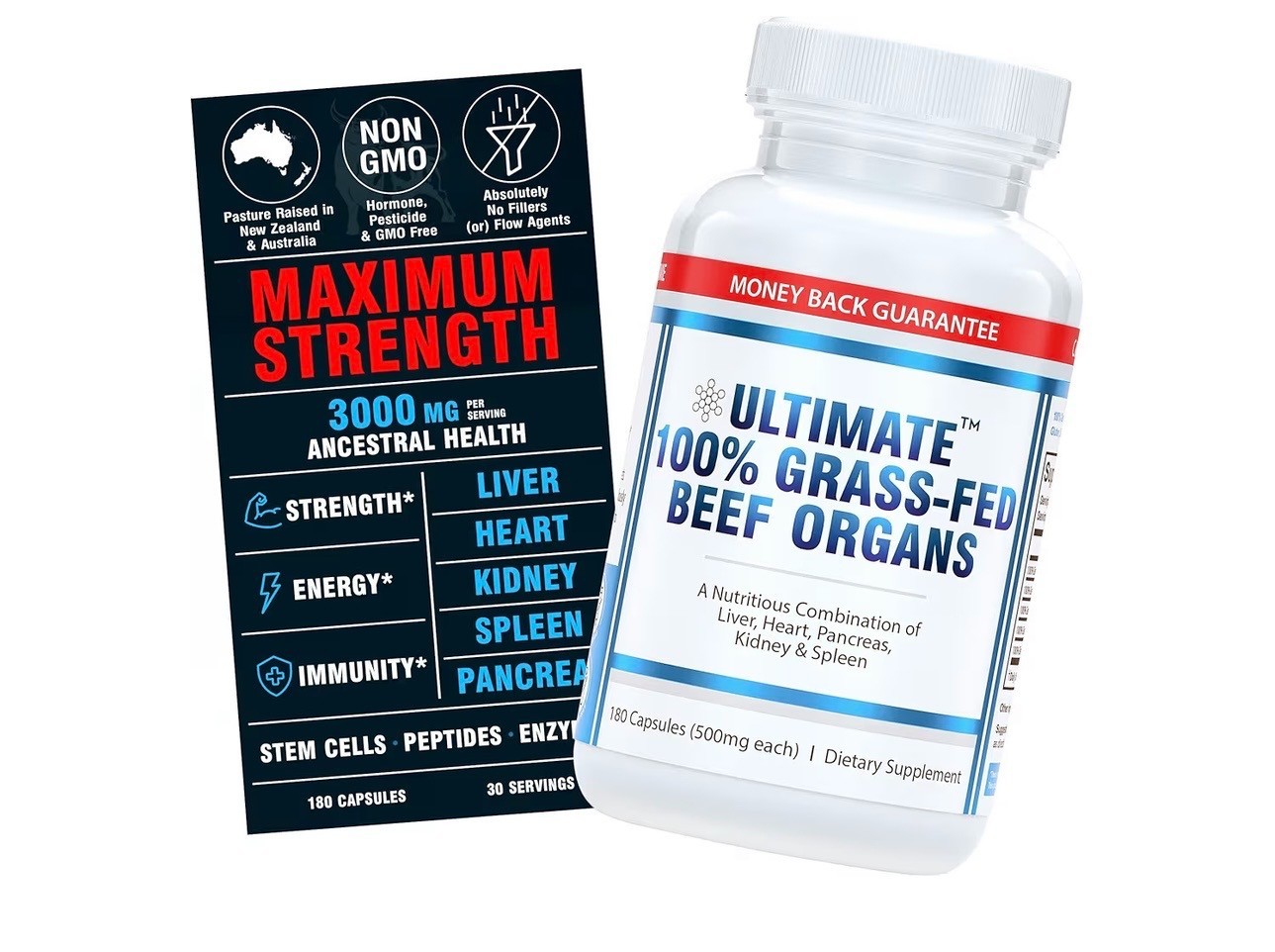 Ultimate 100% Grass Fed Beef Organs Supplement Supports 180 Count (Pack of 1)