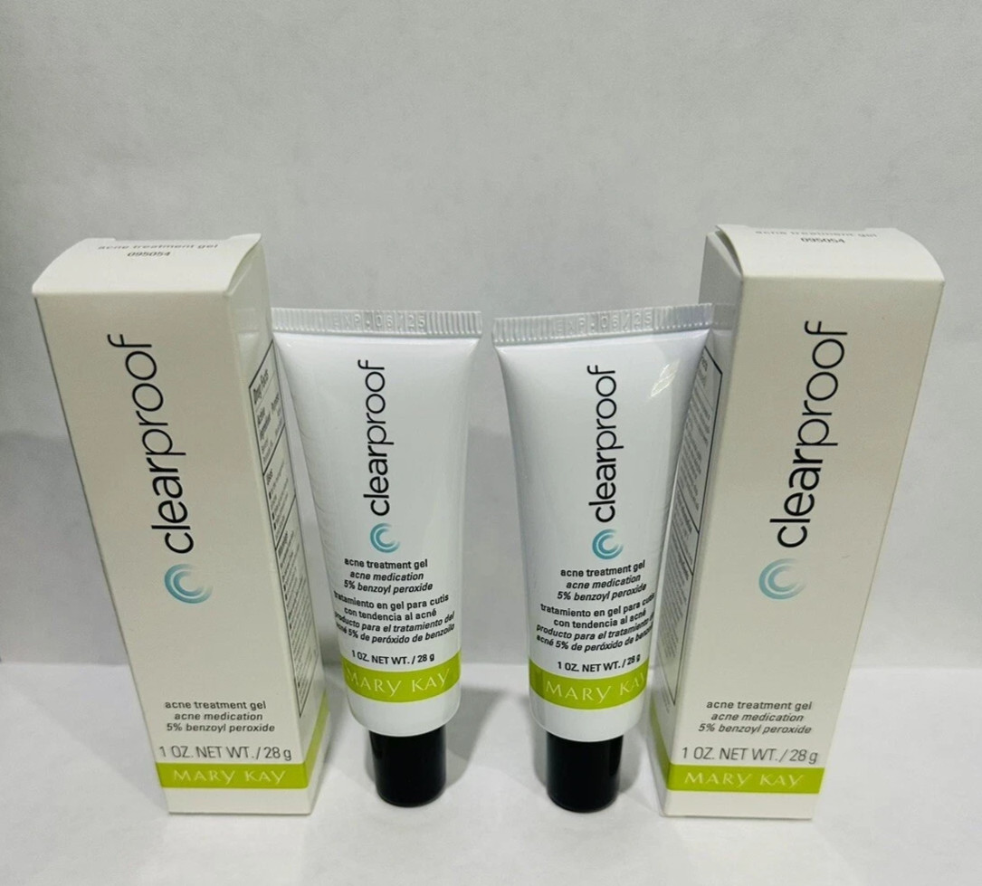 Mary Kay Clearproof Acne Treatment Gel 1 oz (2 Pack) 5% Benzoyl Peroxide NEW