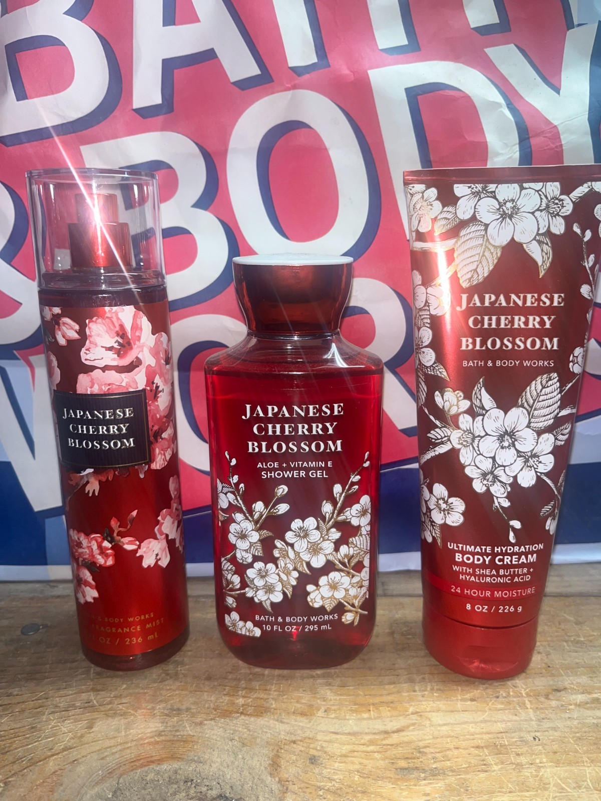 3 Bath & Body Works Japanese Cherry Blossom Fine Fragrance Mist Shower Gel Cream
