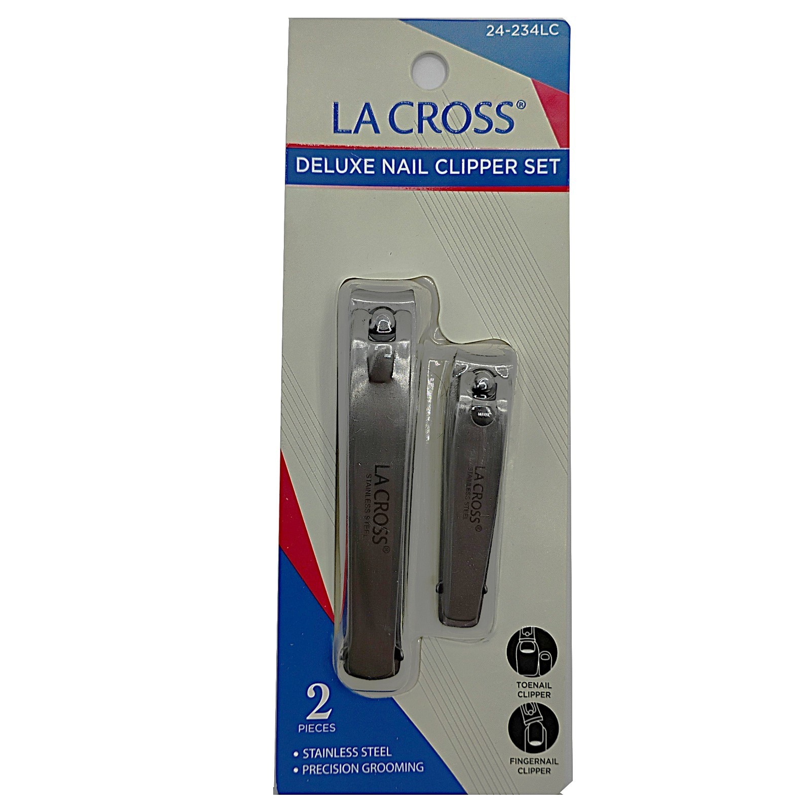 LA Cross Deluxe Stainless Steel Toenail and Fingernail Clipper Set, 2 count